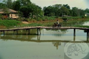 awkward bridge to cross motorcycle crossing a bridge in thailand