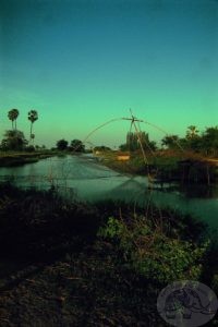 fishing nets along canal in thailand