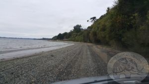 a road on a rocky shore, chiloe, chile