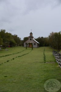 church at the end of path, chiloe chile